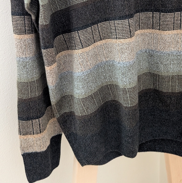 Vintage 90's Striped Crewneck Sweater In Charcoal/Ivory/Green/Lt. Blue - Picture 5 of 10